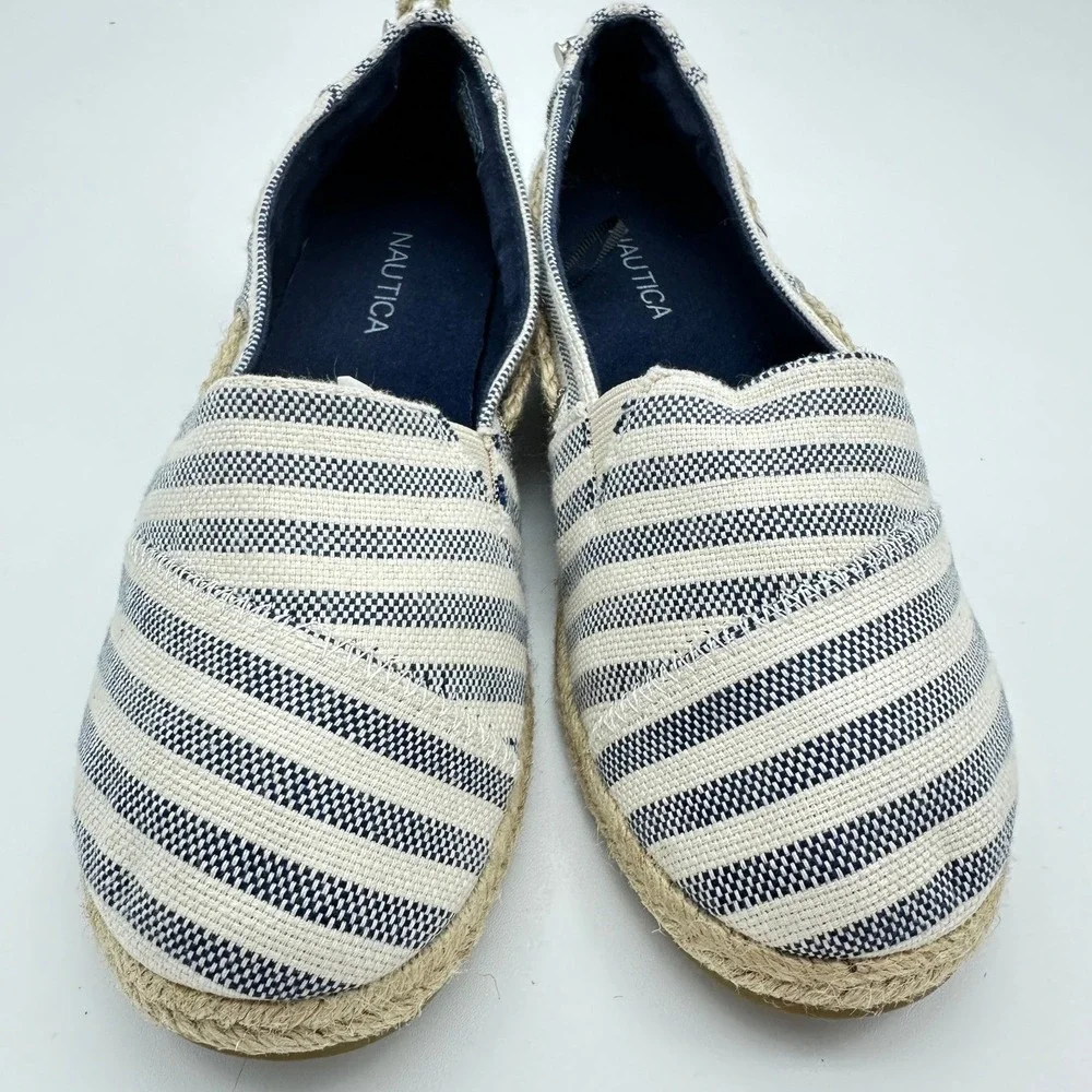 Nautica Rudder Espadrille Flats Women Size 8 Navy White Striped Nautical Slip On